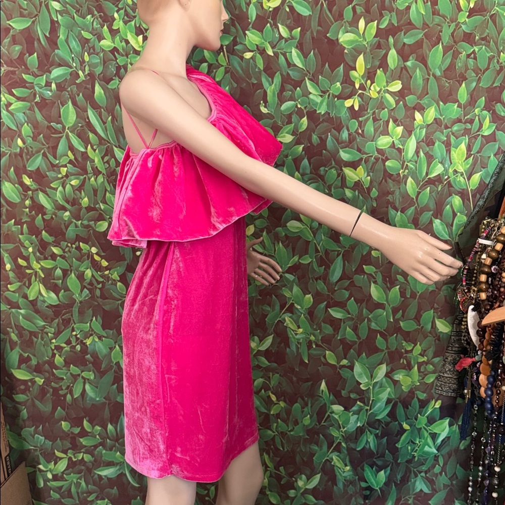 Pink Velvet Off Shoulder Abstract Dress - Picture 6 of 15